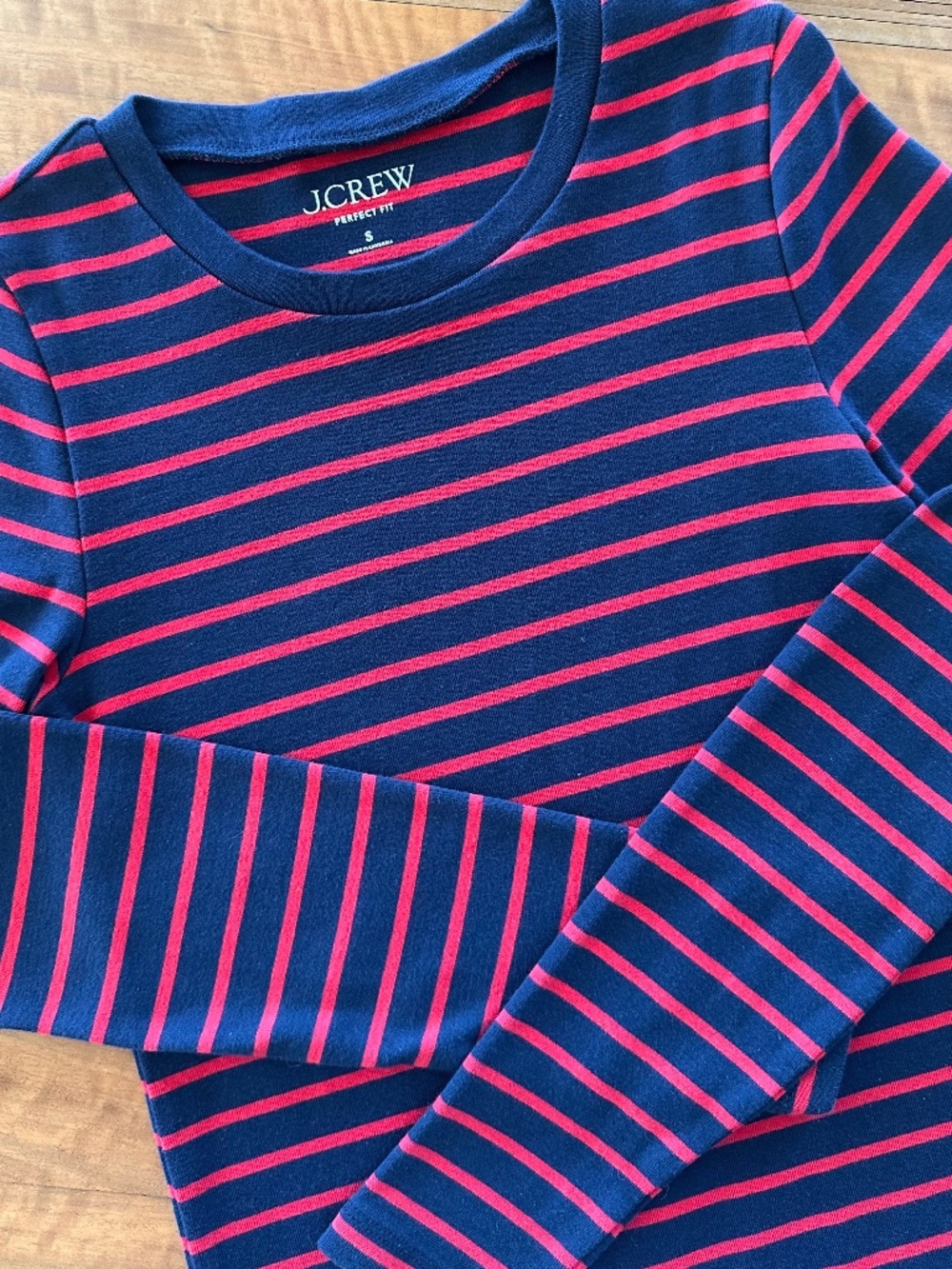 J.Crew Striped Perfect Fit Long Sleeve Tee Navy & Red - Small